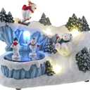 Lightahead North Pole Scene with Spinning Snowman, LED Lights and 8 melodies. A Charming Christmas Musical Figurine