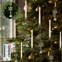 16 PCS Christmas Tree Candle Lights with Acrylic Snowflakes + Diamonds Flameless LED Taper Candles with Remote for Xmas Party Decor (16 Pcs, Ivory)