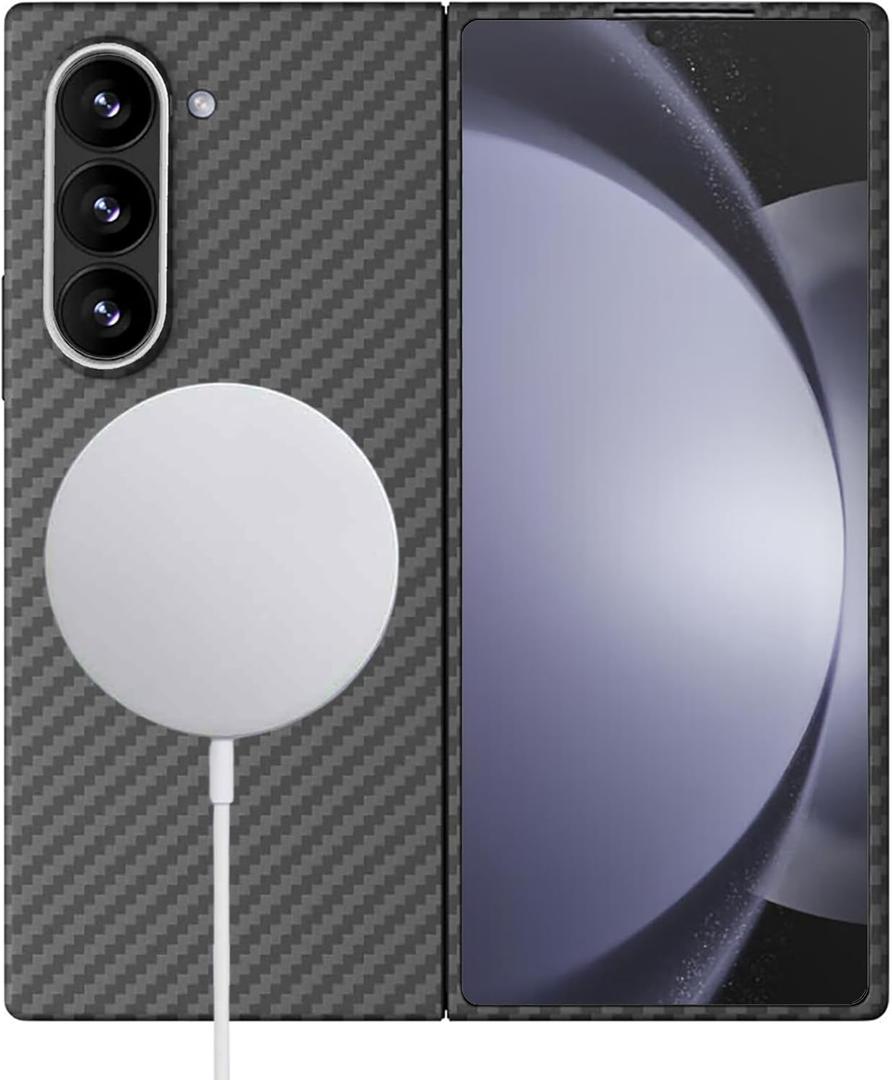 Aramid Fiber Case for Samsung Galaxy Z Fold 7 Compatible with MagSafe, Black 1500D with Carbon Fiber Texture, Super Slim Protective Cover Skin, Soft Touch Sturdy Durable Snap-on Back Cover