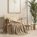 Chenille Knit Throw Blanket for Couch, 60×80in, Beige | Cozy Plush Fuzzy Knittd Throw with Tassels, Lightweight, Decorative, Farmhouse Decor, Ideal for Bed Sofa Gift, All Seasons