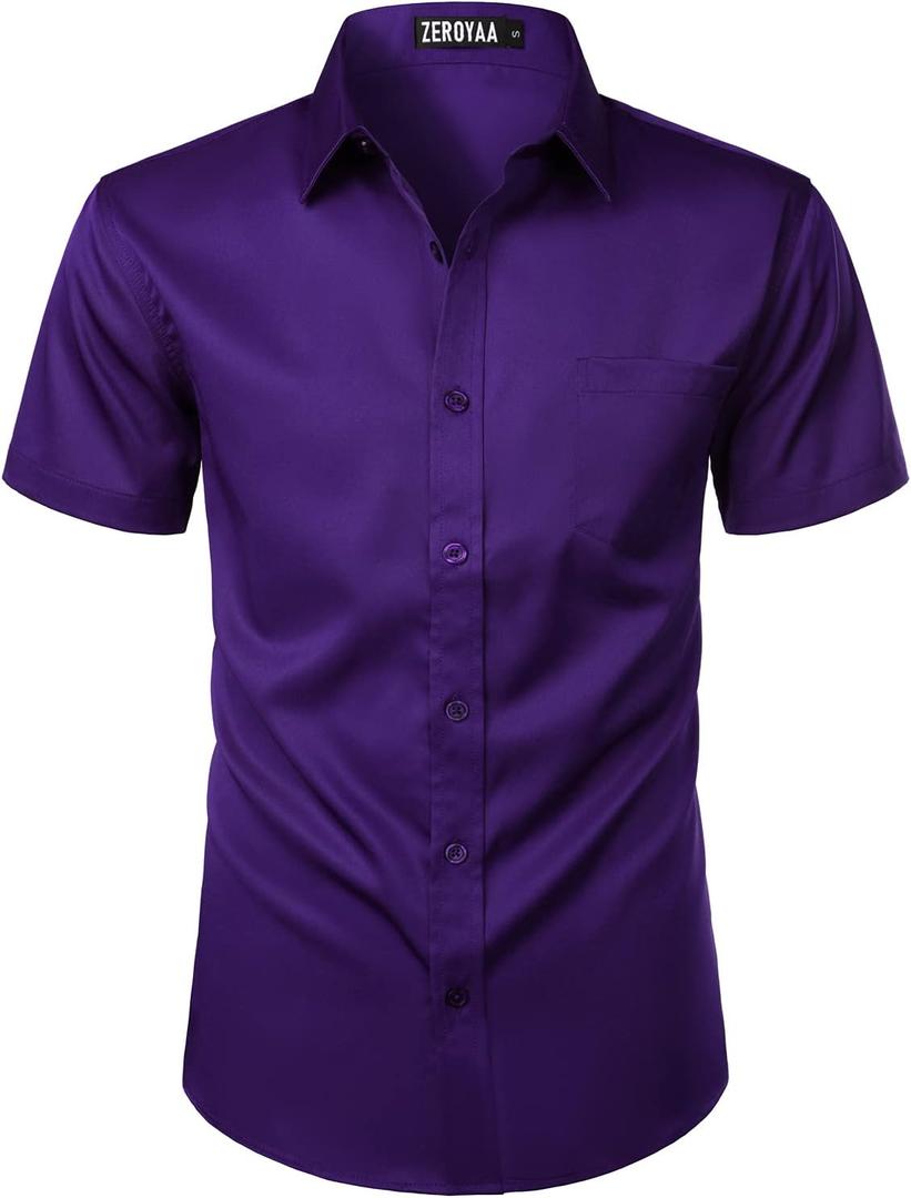 ZEROYAA Men's Casual Urban Stylish Slim Fit Short Sleeve Button Up Dress Shirt with Pocket (Large, Purple) ZEROYAA Men's Casual Urban Stylish Slim Fit Short Sleeve Button Up Dress Shirt with Pocket (Large, Purple)