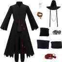 Mens Demon Costume Adult Halloween Singers Cosplay Deluxe Hanfu Coat Tunic Robe Hat Earrings Bracelet Set S Black