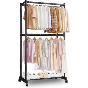 Clothing Racks for Hanging Clothes, Rolling Rack for Clothes, Garment Clothes Rack Portable Clothing Rack with Wheels Wardrobe Rack for Coats, Dress, Shirts (Black)