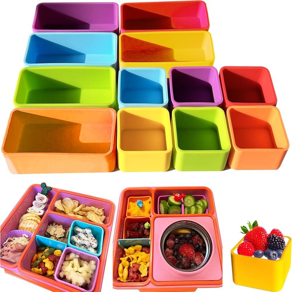 IELEK Silicone Lunch Box Dividers Bento Box Accessories Meal Prep Containers (Rectangle(Blue+Purple+Yellow+Red+Green+Orange)+Square(Blue+Green+Purple+Yellow+Red+Orange))