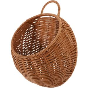 Yardwe Wicker Hanging Basket, Wall Hanging Flower and Plant Basket for Garden Home Decor, Brown, 10.62 X 9.25 X 3.93 Inches