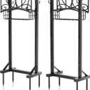 Stable Garden Hose Holder with Storage Basket and Tool Hooks, Heavy-Duty Garden Hose Storage Metal Hose Hanger Holds 160Ft, Rustproof Freestanding Water Hose Holder for Outside,Yard,Lawn,Farm