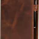 A5 Leather Journal Cover (Tan) Refillable Notebook Protector 6" x 9" with Pocket, Card Slots, Pen Holder for Men & Women, Handmade A5 Leather Notebook Cover for Travelers & Writers