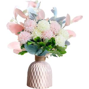 Artificial Flowers with Vase Flower Arrangements for Home Decoration (Pink)