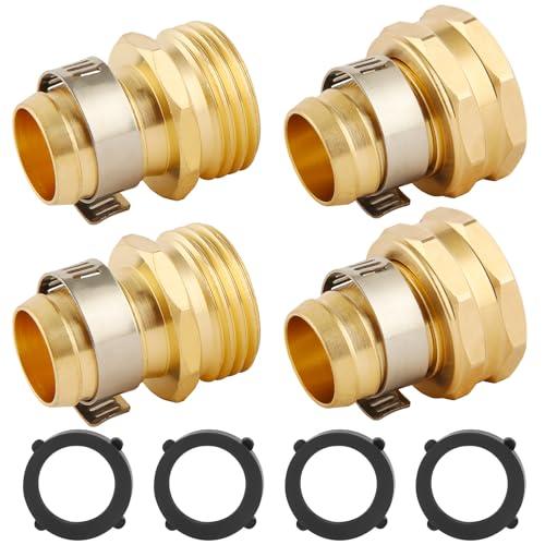 Sanpaint Brass Garden Hose Connector Repair Mender Kit with Stainless Clamp,Fits 3/4 Inch Water Hose Fitting,2-Set