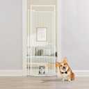 BEURUKU 78.3" Extra Tall Pet Gate for Cat Dog, 29.3" -32" Wide Baby Gate with Cat Door, NO Drilling Pressure Mounted for Doorways, Stairs, Hallways, White