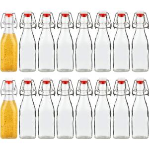 Encheng 8oz Glass Bottles With With Air Tight Lids,Beer Bottles For Home Brewing 250ml,Kombucha Bottles For Beverages,Kefir,Food Storage,Leak Proof,Dishware Safe 16 Pack (Clear)