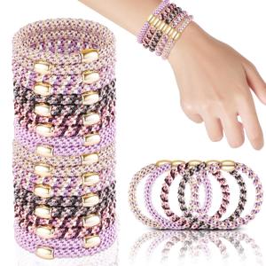 FORENEE 20Pcs Braided Hair Ties for Thick Hair - Violet | Stretchy braided bands offer secure hold for thick hair; gold beads suit ponytails, daily styling, workouts and wrist wear