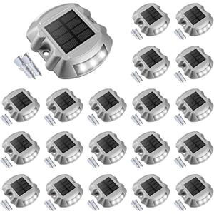 VOLISUN Solar Deck Lights Driveway Dock Lights, 10-Pack Led IP68 Waterproof Outdoor Warning Step Lights for Driveway Sidewalk Garden Pathway Yard(White, Auto On/Off