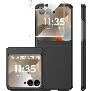 Spugan for Motorola Razr 2025 Case, Built-in [HD Screen Protector] Slim Matte Hard PC Anti-Scratch Cover Wireless Charging Phone Case for Motorola Razr 2025/2024 (Black)