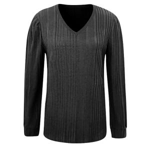 Womens Plus Size Lightweight Sweaters Fashion V Neck Long Sleeve Side Slit Hem Pullover Tops Casual Loose Solid Color Blouse Black