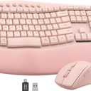 Pink Wireless Keyboard and Mouse Combo, 30dB Quiet Ergonomic Wave Keyboard Set with Soft Leather Palm Rest, Dual-System Switch for Windows/Mac, Ideal for Business Teams Home Office - SABLUTE MA41