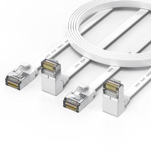 2 Packs Right Angle Cat 6 Ethernet Cable Flat 20ft, 90 Degree Up Angle Patch Cable 10Gbps High-Speed Internet and Network Cables-White, RJ45 Connector,for routers, Modem, PS4/5, Xbox