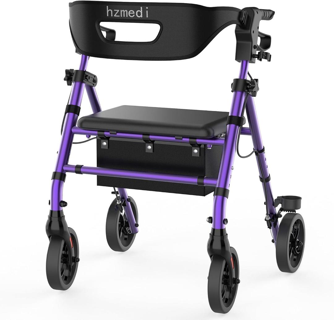 Rollator Walkers for Seniors with Seat, Foldable Rolling Walker Purple