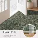 Washable Area Rug 4x6 Green Rugs for Living Room, Vintage Boho Large Rug for Bedroom Dining Room Office, Distressed Floral Print Carpet for Under Table, Soft Non Slip Low Pile Throw Carpet Indoor Mat