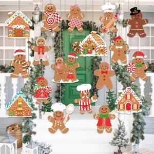 Gingerbread Christmas Decoration Outdoor - 18pcs Outdoor Waterproof Hanging Gingerbread House Ornaments for Yard Porch Christmas Tree Decor