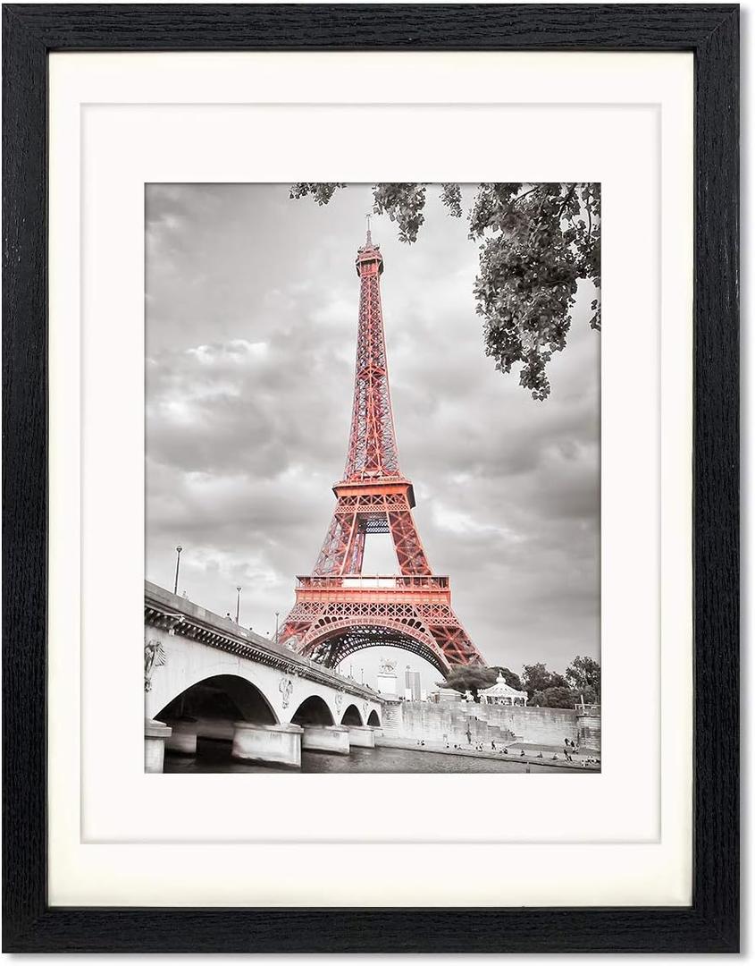 Luxdart 12x16 Frames with Mat to Display 11x14 Picture or 8.5x11 Photo 12 x 16 Black Solid Wood Picture Frame Wall Art for Living Room Wall Mount and Tabletop Decor(2 Mats)