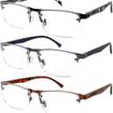 3 Pack Reading Glasses for Men Blue Light Blocking,Fashion Half Frame Mens Computer Readers with Spring Hinge (3 Pack(black/Gun/Brown))