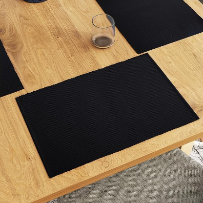 Encasa XO Dining Placemat Set of 6 | Solid Navy Blue Color | Fine Ribbed Cotton Table mat | Size 19x13 in | Machine Washable