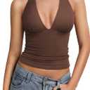 Avidlove Halter Tops for Women Double Lined Basic Tank Top Trendy Summer Sexy Backless Deep V Neck Y2K Going Out Tops (Brown)