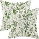 AEIOAE Summer Pillow Covers 16x16 Inch Set of 2,Olive Green Wild Flower Plant Throw Pillows Case,Seasonal Floral Outdoor Decorative Square Linen Farmhouse Decor Cushion Covers for Home Sofa Bed Couch