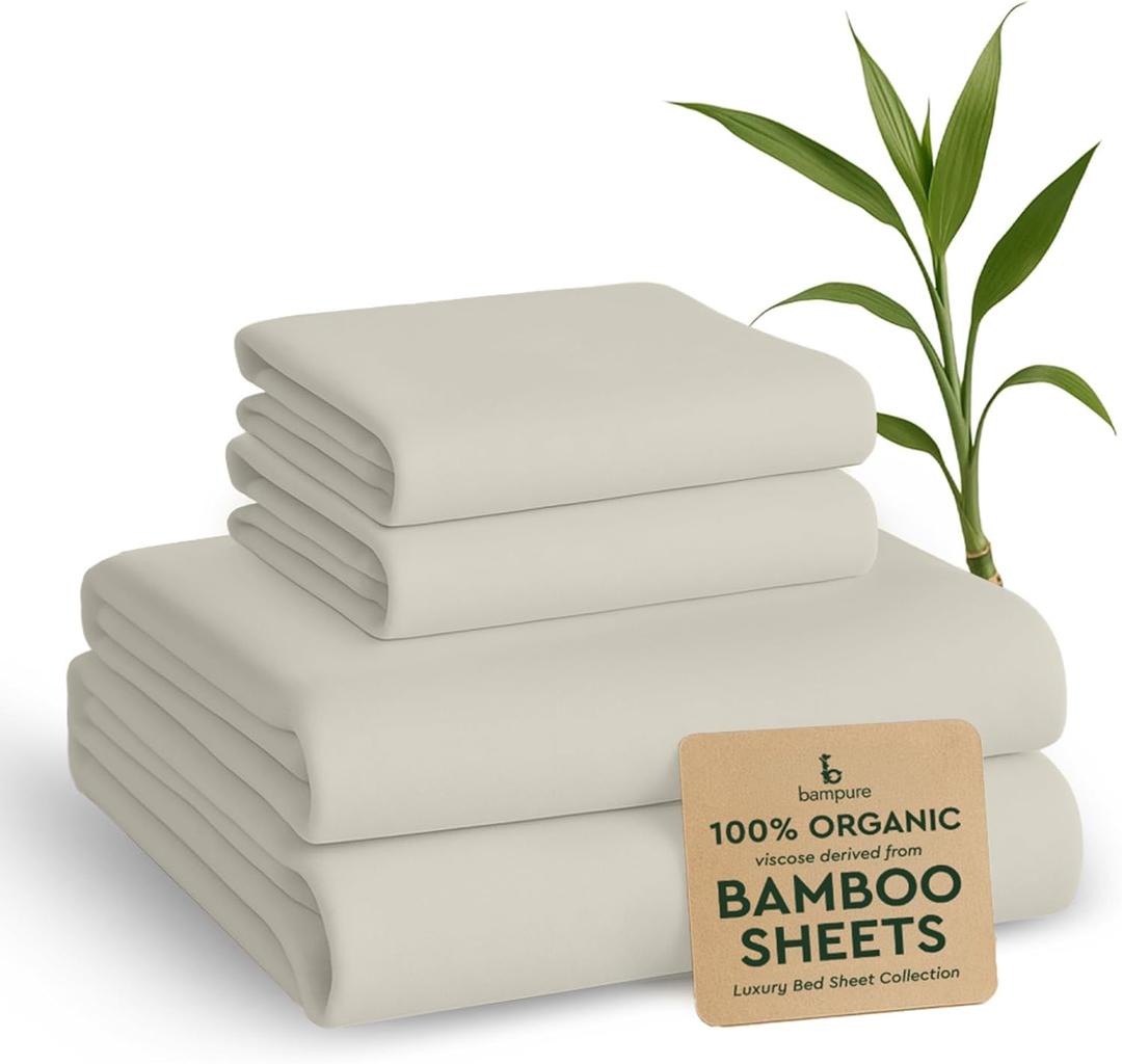 BAMPURE Luxury Series King Sheet Set - 100% Viscose derived from Bamboo Sheets King Size - Super Soft Viscose Bamboo Cooling Sheets for Hot Sleepers -Up to 16 Deep Pocket King Sheet Set (Ivory)