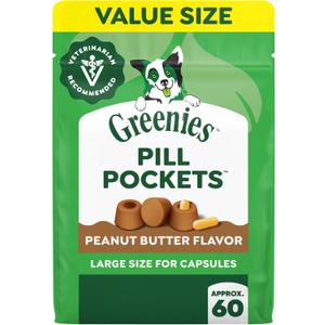 Greenies Pill Pockets for Dogs Large Size, Dog Treat Pouch for Capsule Medication, Peanut Butter Flavor, 15.8 oz. Pouch (EXP 06/25/27)