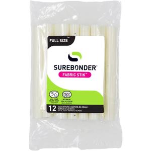 Surebonder FS-12 Fabric Hot Glue Sticks, Strong Bonding Fabric Glue, Machine Washable, Full Size 4-Inch Length - 12 Pack, - Made in USA , White