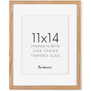 Fun Memories 11x14 Picture Frame, Solid Oak Wood 11 x 14 Photo Frames for Wall, 11 by 14 Frames with Tempered Real Glass, 11x14 Picture Frame with Mat for 8x10, Wooden Wall Gallery 11 x 14 Frame Set of 2 pack