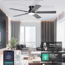 52'' Black Flush Mount Ceiling Fan with Lights for Bedroom