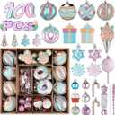 Soulchen 100 Pcs Pastel Christmas Tree Candy Ornaments Set, Macaron Shatterproof Pendants Christmas Ornaments Hanging Decor with Candy Cake Lollipop Donut Gift Package for Xmas Holiday Indoor Decor