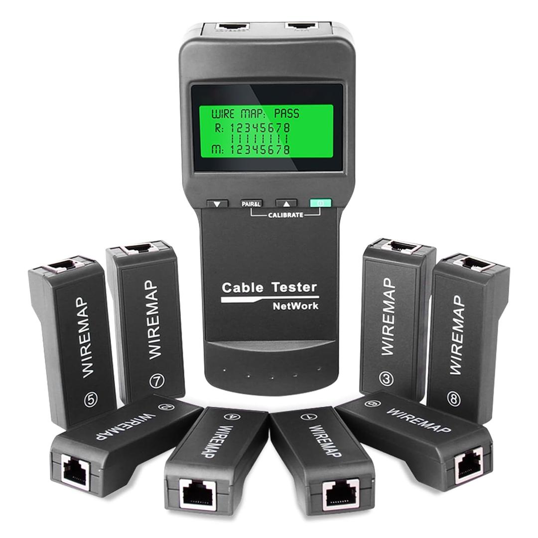 Network Cable Tester, Locate Breakage Points & Measure Length with 8 Remote Testers for Cat5/Cat5e/Cat6/Cat6e, Ethernet Cable Continuity Tester for Data Center & Contractors