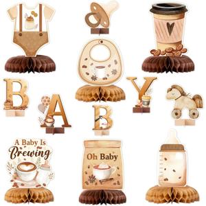 ANGOLIO 12 Pieces Coffee Baby Shower Party Honeycomb Centerpieces Coffee Latte Centerpieces Baby Is Brewing Honeycomb Party Decorations 3D Photo Prop for Gender Reveal Party