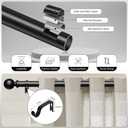 Long Curtain Rods 36-122 Inch, Black 1 Inch Adjustable Heavy Duty Curtain Rods for Windows, Decorative Modern Window Treatment Rod, Splicing Metal Drapery Pole, Easy Installation