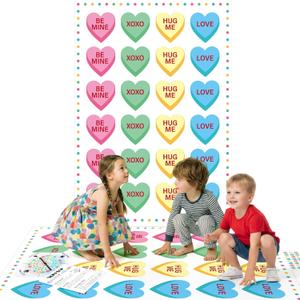 Valentine's Day Game for Classroom Twist Poses Floor Game Includes 59 x 40 Inches Giant Heart Mat Instruction Manual and Black Pointer Valentines Decorations for Indoor Outdoor Activities