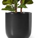 LE TAUCI 12 Inch Pots for Plants, Ceramic Large Planters for Home Garden Patio Office, Indoor Modern Plant Pots with Drainage Hole and Rubber Plug, Black