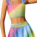 Arshiner Girls Swimsuit 3 Piece Bathing Suits Cute Bikini Tankini Sets Teen Ruffle Swimwear with Cover Up Skirt (11-12 Years, Rainbow)