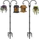 Adjustable Double Shepherds Hooks for Outdoor with Sleeve, 92 Inch Heavy Duty Bird Feeder Pole Stand with 5 Prong Base for Hanging Plant, Hummingbird Feeders, Solar Lantern, Wind Chime, 2 Pcs