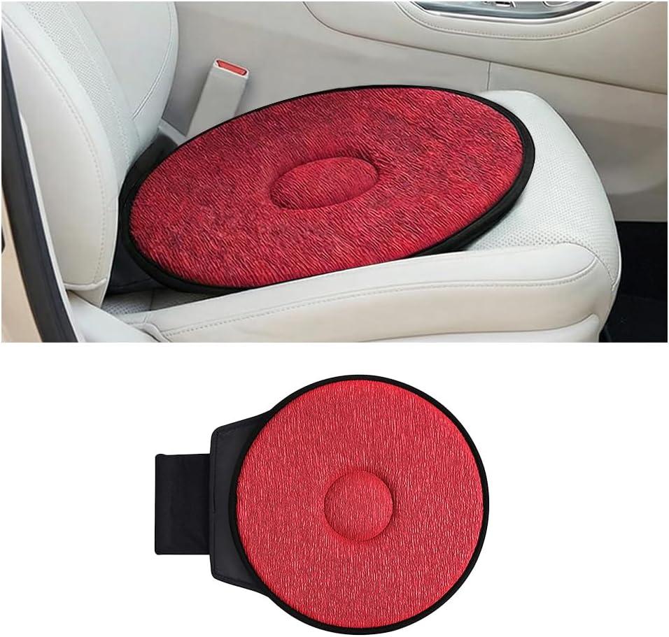 360 Degree Swivel Car Seat Cushion, Round Rotating Non Slip Vehicle Chair Pad for Elderly Support, Portable Removable Automotive Interior Seat Assist Pad, Universal for Sedan RV Truck (Red)