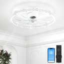 VOLISUN Low Profile Ceiling Fans with Lights and Remote, 24in Fandelier Ceiling Fans with Lights Flush Mount, Dimmable Bladeless LED Ceiling Fan Light, White Modern Ceiling Fan Light for Bedroom