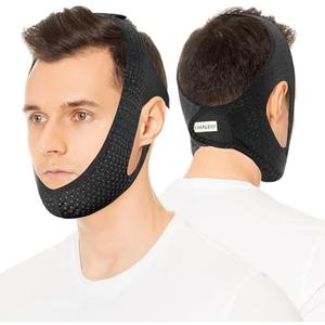 OHELEEP Anti Snore Chin Strap for CPAP Users, Snore Stopper Adjustable, Chin Strap for Sleeping Comfortable Stop Snoring Solution, Anti Snoring Devices Breathable and Reusable, Black, M