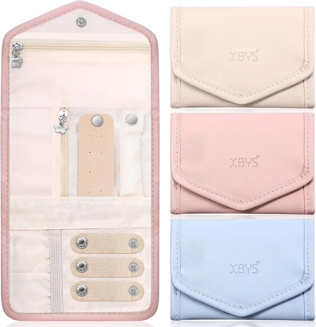 3 Pack Travel Jewelry Organizer Pouch Foldable Jewelry Roll Portable Travel Jewelry Case for Necklaces, Rings, Bracelets, 3 Colors