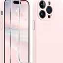 AOTESIER Magnetic for iPhone 14 Pro Case, Upgraded [Camera Protection] [Compatible with MagSafe] Food Grade Silicone Phone Case with [2 Screen Protectors], 6.1 inch, Chalk Pink