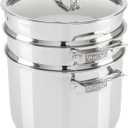 Viking 3-Ply Stainless Steel Pasta Pot with Lid, 8 Quart, 4 Piece Multipot Kitchen Cookware, Includes Pasta Insert and Steamer Basket, Dishwasher and Oven Safe, Induction Ready, Silver