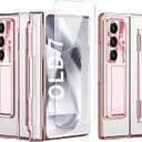 PUROOM for Samsung Galaxy Z Fold 7 Clear Case with Pen & S Pen Holder Builtin Screen Protector Kickstand AllInclusive Hinge Protection Transparent Cover (Rose Gold)