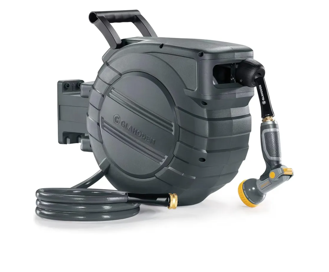 Retractable Garden Hose Reel 1/2 in x 100 ft, 2025 Upgraded Dual Ratchet Lock UV & Freeze Protection Brass Seal Slow Retraction Anti-Tangle Hose 180°Swivel Reinforced Scaffold Wall Mount